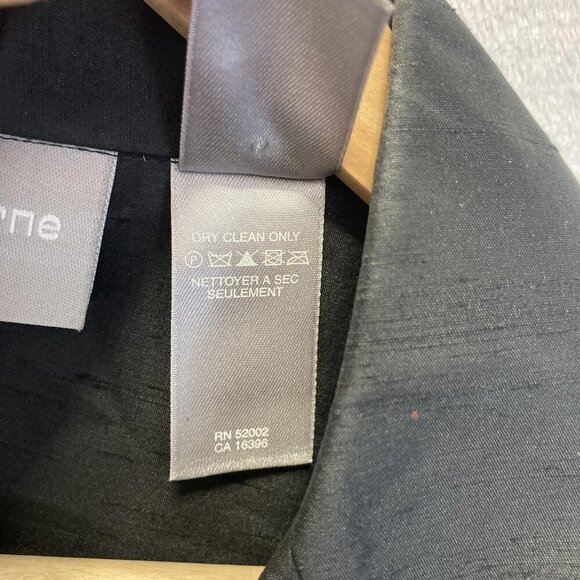 100% Silk Textured Button Up Shirt Womens 6 Black Minimalist Quiet Luxury Blouse - Picture 11 of 16